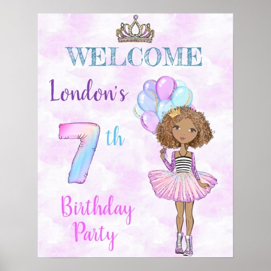7歳の誕生日の女の子 プリンセス アフリカ系アメリカ人 ポスター (正面)