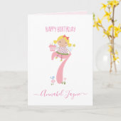 7歳の誕生日の妖精かわいいピンクパーソナライズされた カード (黄色い花)