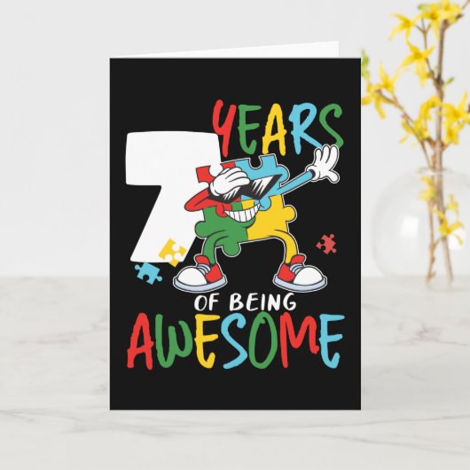 7歳の誕生日の男の子または女の子の自閉症の認識 カード (黄色い花)