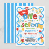 7歳の誕生日を夏のプールパーティーでお祝い 招待状 (正面/裏面)