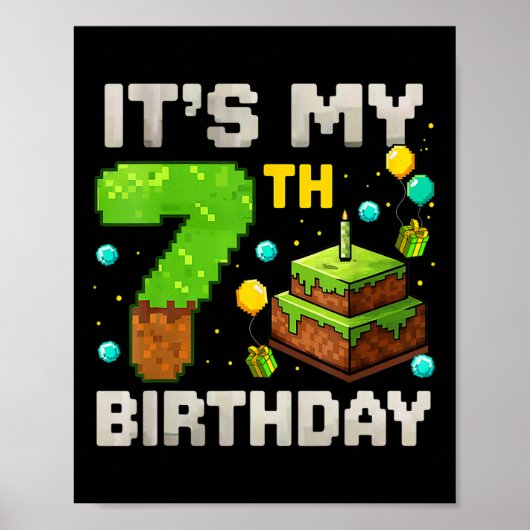 7歳の誕生日を迎えたキッズゲーマーのピクセルアート ポスター (正面)