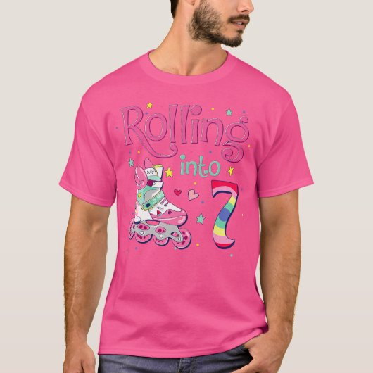 7歳の誕生日を迎える女の子 ローラー スケート Tシャツ (正面)