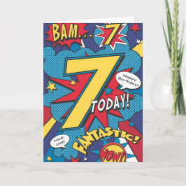 7歳の誕生日カード - ワオ ファンタスティック スーパーヒーロー カード