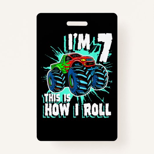 7歳の誕生日ギフトforモンスタートラックボーイ バッジ (正面)