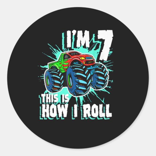 7歳の誕生日ギフトforモンスタートラックボーイ ラウンドシール (正面)