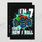 7歳の誕生日ギフトforモンスタートラックボーイ 招待状 (正面/裏面)