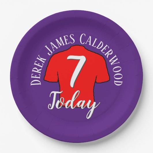 7歳の誕生日サッカー バッジ 名前入れ可能 ペーパープレート (正面)