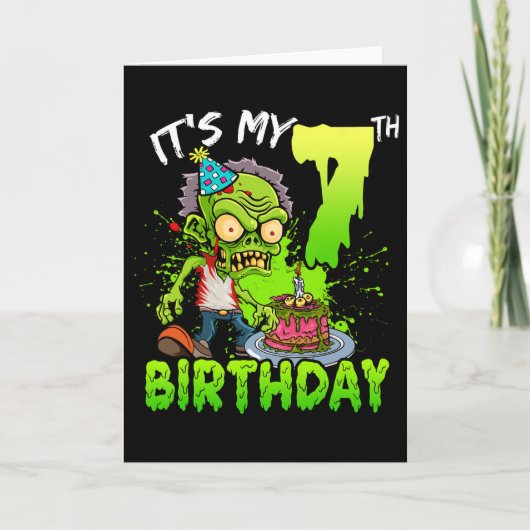 7歳の誕生日ゾンビラバー男の子 カード (正面)