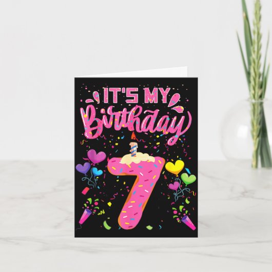 7歳の誕生日ドーナツ ハッピー7歳 女の子 子供 カード (正面)