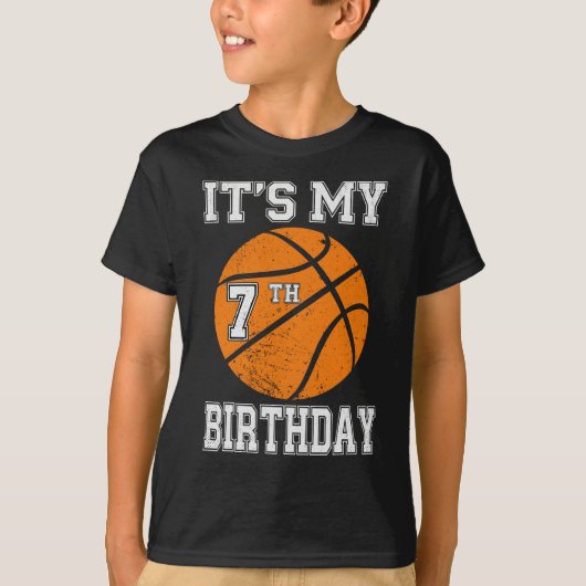 7歳の誕生日バスケットボールデザイン Tシャツ (正面)