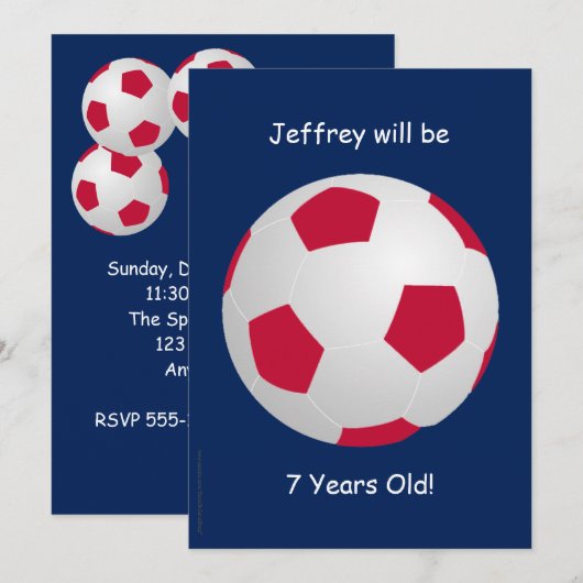7歳の誕生日パーティー サッカーボール 招待状 (正面/裏面)