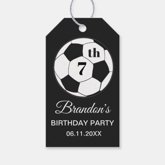 7歳の誕生日パーティー サッカー 黒 男の子 スポーツ ギフトタグ (正面)