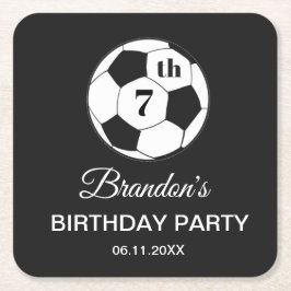 7歳の誕生日パーティー サッカー 黒 男子 スポーツ スクエアペーパーコースター