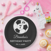 7歳の誕生日パーティー サッカー 黒 男子 スポーツ ペーパープレート (パーティー)