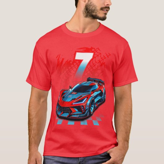 7歳の誕生日パーティー レース好きな子供用レーシングギフト Tシャツ (正面)