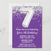 7歳の誕生日パープルシルバー 招待状 (正面)