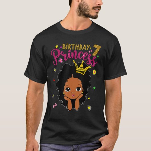 7歳の誕生日プリンセス 7回目の誕生日 メラニン Tシャツ (正面)