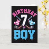 7歳の誕生日ホッケーアイスクリームドリップ少年 カード (黄色い花)