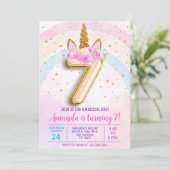 7歳の誕生日ユニコーン招待状、編集可能な7番目 招待状 (スタンド正面)