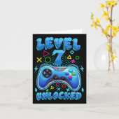 7歳の誕生日少年レベル7アンロックされたビデオゲーマーの誕生日 カード (黄色い花)