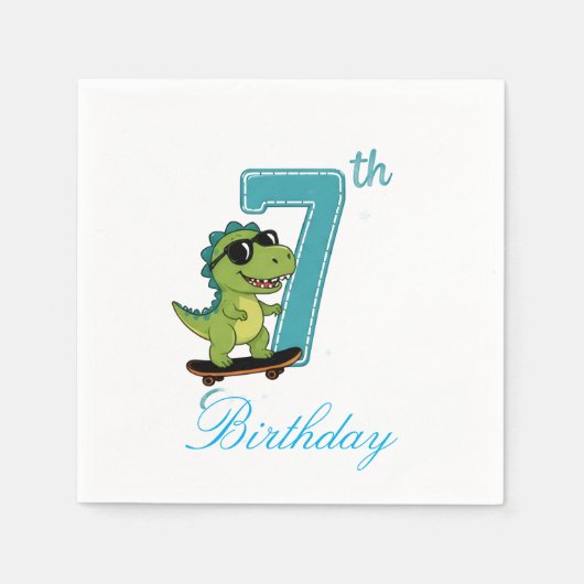 7歳の誕生日恐竜ペーパーナプキン スタンダードカクテルナプキン (正面)
