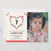 7歳の誕生日招待状のフローラハート 招待状 (正面)
