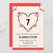 7歳の誕生日招待状のフローラハート 招待状 (正面/裏面)