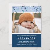 7歳の誕生日招待状写真ネイビーブルー 招待状 (正面)