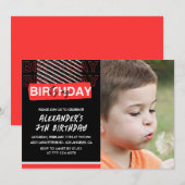 7歳の誕生日招待状男の子パーティー写真レッド 招待状 (正面/裏面)