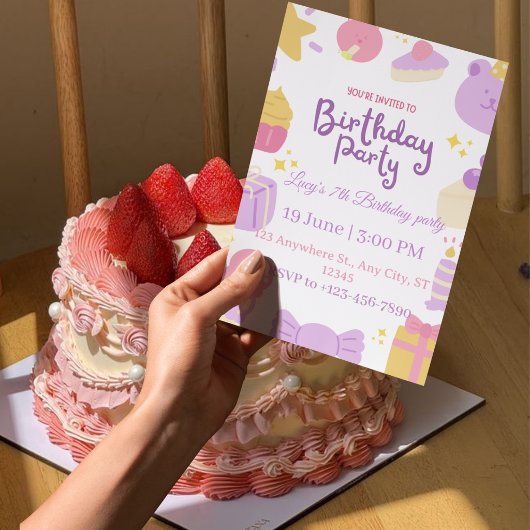 7歳の誕生日招待状 女の子 招待状