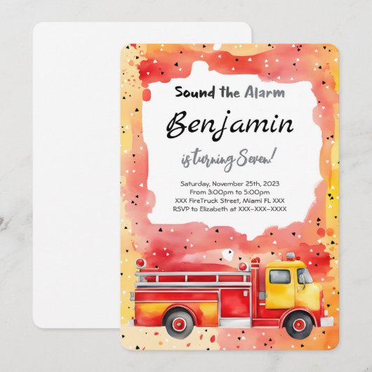 7歳の誕生日消防車 招待状 (正面/裏面)