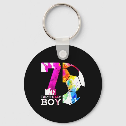 7歳の誕生日 サッカー少年 7歳の誕生日おめでとう キーホルダー (正面)