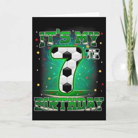 7歳の誕生日 サッカー少年 7歳の誕生日パーティー カード (正面)