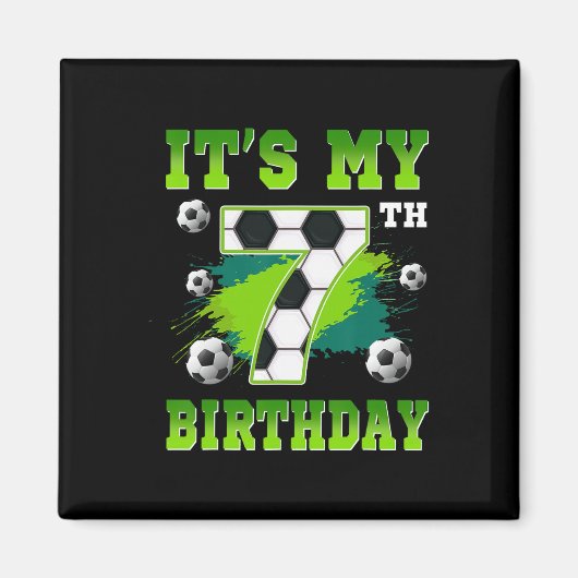 7歳の誕生日 サッカー パーティー 少年 マグネット (正面)