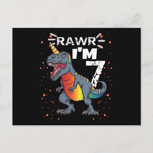 7歳の誕生日 ティラノサウルス恐竜 ポストカード (正面)