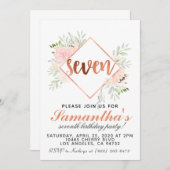 7歳の誕生日 ローズゴールドの誕生日招待状 招待状 (正面/裏面)