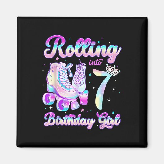 7歳の誕生日 ローラースケート 子供 マグネット (正面)