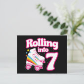 7歳の誕生日 ローラー スケート 7歳 スケート ポストカード (スタンド正面)