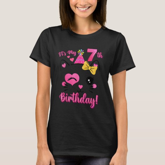 7歳の誕生日 女の子 かわいい猫 誕生日 7歳 Tシャツ (正面)