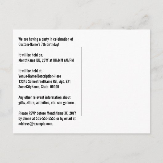 7歳の誕生日 - 楽しい花火、虹の「7」 ポストカード (裏面)