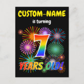 7歳の誕生日 - 楽しい花火、虹の「7」 ポストカード (正面)