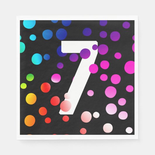 7歳の誕生日 虹色ドット スタンダードランチョンナプキン (正面)