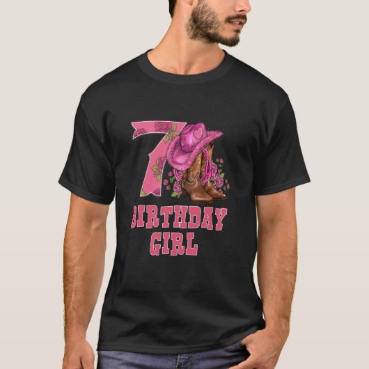 7歳の誕生日 西部劇 ロデオ 女性カウボーイ 7歳の少女 Tシャツ (正面)