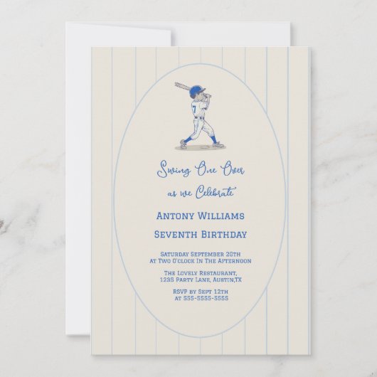 7歳の誕生日 野球パーティーにSwing on Over 招待状 (正面)