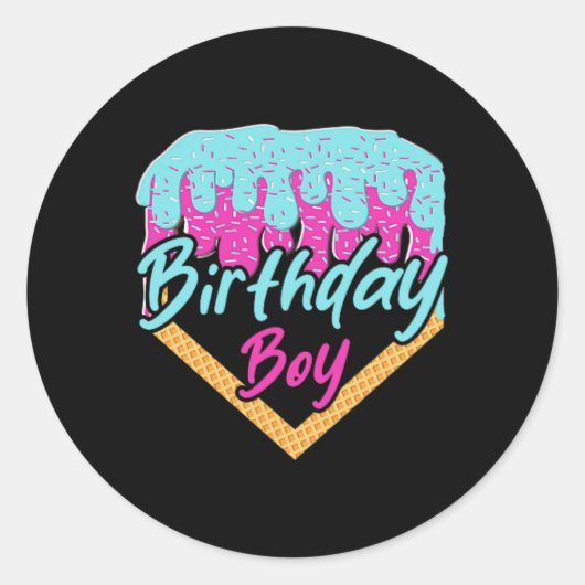 7歳アイスクリームドリップ7th誕生日ボーイヌ ラウンドシール (正面)