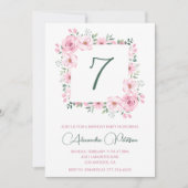 7歳エレガントの誕生日招待状フローラピンク 招待状 (正面)