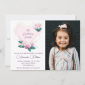 7歳エレガントの誕生日招待状フローラ写真 招待状 (正面)