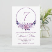 7歳エレガントの誕生日招待状フローラ紫 招待状 (スタンド正面)