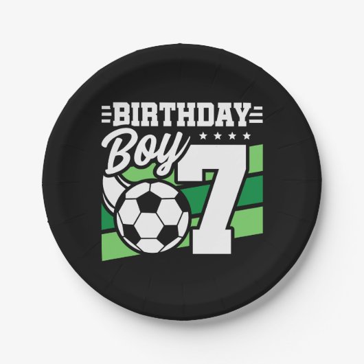 7歳サッカーパーティー第7誕生日少年 ペーパープレート (正面)