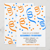 7歳シンプルの誕生日招待状紙吹雪ブルー 招待状 (正面/裏面)